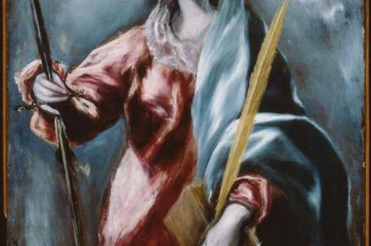 Η Αγία Αικατερίνη έργο του Δομήνικου Θεοτοκόπουλου (1610-14). Παριστάνεται κρατώντας στο αριστερό χέρι ιερό κλάδο φοίνικα που ακουμπά σε τμήμα του ακιδοφόρου τροχού με τον οποίο βασανίστηκε, ενώ στο δεξί χέρι κρατά το σπαθί με το οποίο τελικά αποκεφαλίστηκε.